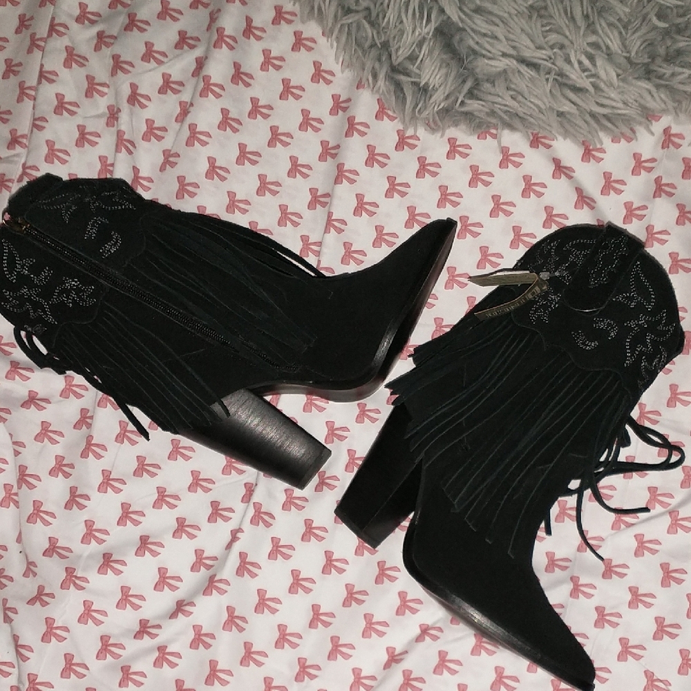Dingo Black Fringe Heeled Boots